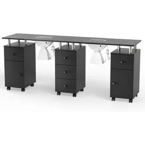 OmySalon Double Manicure Table w/Dust Collector, Nail Table Station for Nail Tech, Makeup Desk w/Wheels Arm Rest Drawers Cabinet Storage, for Beauty Spa Salon, Acetone Resistant