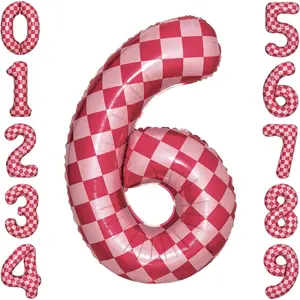 40 Inch Pink Checkered 6 Balloon Large Hot Pink Number Balloons for Girls 6th Birthday Decorations Pink Number 6 Balloon