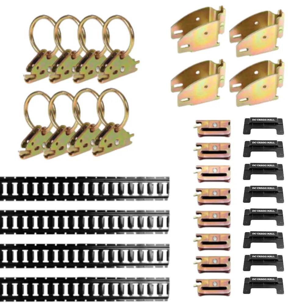 4' Black E track Kit - 4 Rails + Tie-Down Accessories - 32 Pcs
