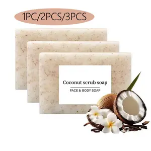 Handmade Coconut Scrub Soap, Scented Soap Bar, Natural Exfoliating Body Wash Soaps for Face & Body, Gentle Cleansing Body Care Product for Women Hygiene, Soap Cleanser, Body Cleansing Products