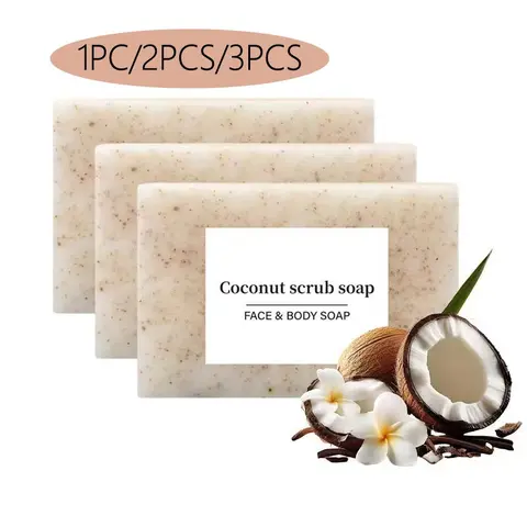Handmade Coconut Scrub Soap, Scented Soap Bar, Natural Exfoliating Body Wash Soaps for Face & Body, Gentle Cleansing Body Care Product for Women Hygiene, Soap Cleanser, Body Cleansing Products