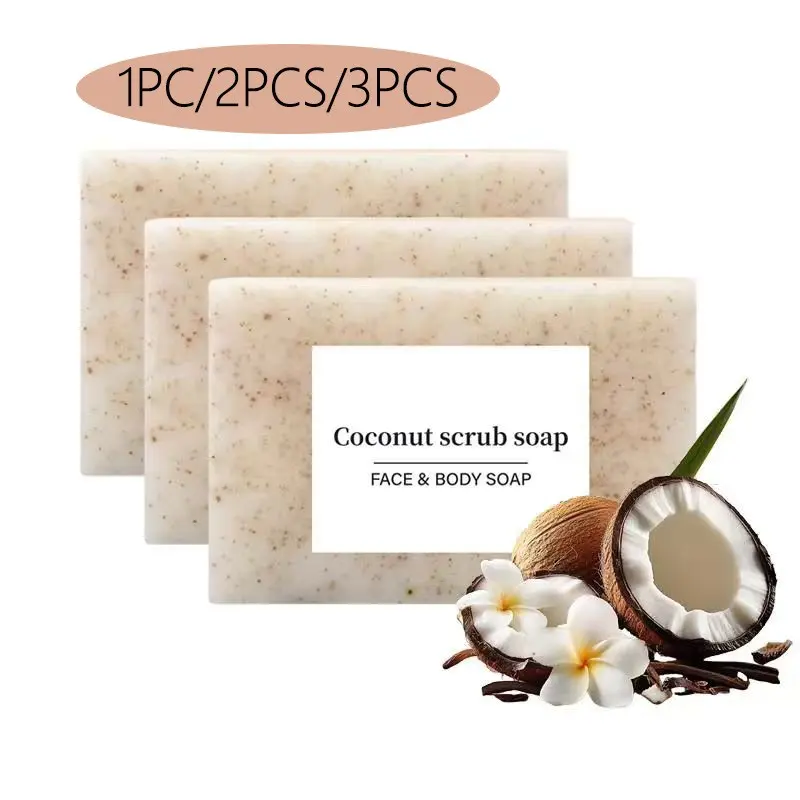 Handmade Coconut Scrub Soap, Scented Soap Bar, Natural Exfoliating Body Wash Soaps for Face & Body, Gentle Cleansing Body Care Product for Women Hygiene, Soap Cleanser, Body Cleansing Products