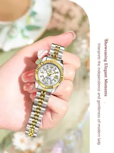 Ladies' elegant round quartz, waterproof fashion accessory, Fashionable Stylish Watch, suitable for parties and daily wear, perfect birthday gift, comes with a box