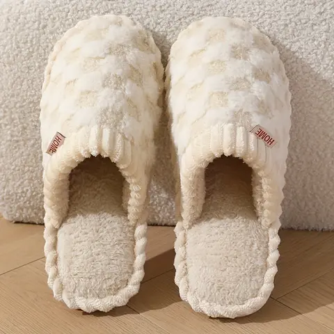 Women's Chic Checkered Indoor Slippers - Comfortable Warm Fabric Upper, Anti-Slip Soft Outsoles, Fashion Shoe Footwear Slide for Ladies, Anti Slip Women's Fashion Slippers, Slipper Shoes