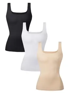 1/2/3 Piece Women's Tummy Control Shapewear Tank Tops Seamless Square Neck Compression Tops Slimming Body Shaper Camisole