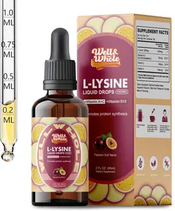 Well&Whole L-Lysine Supplement Liquid Drops | L-Lysine Vitamins 1000mg Tincture with Vitamin A, C, and B12 | Immune Support, Skin & Lips Health, Collagen Synthesis & Muscle Recovery | Non-GMO, Vegan，2 Fl Oz