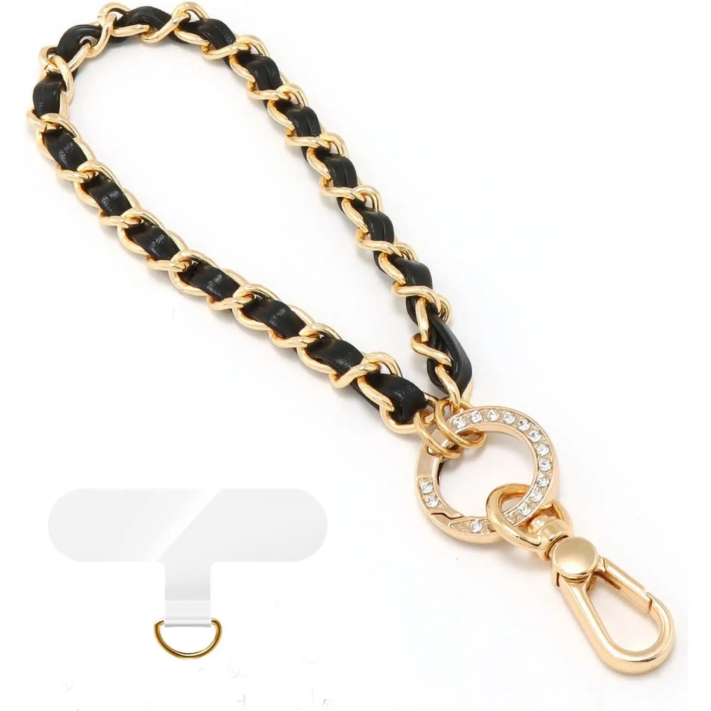 Phone Wrist Strap for Women & Moms, Metal Chain & Leather Phone Lanyard with Tether Tab, Hands-Free Wristlet Bracelet
