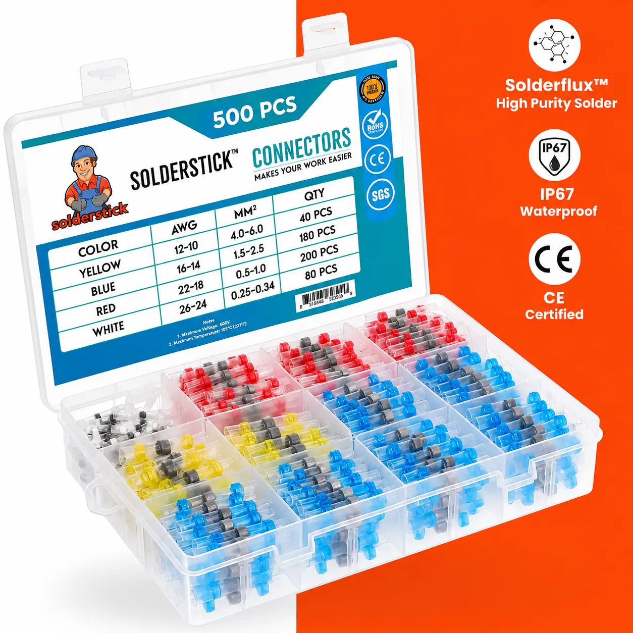 Waterproof Solder Seal Wire Connectors Kit – Heat Shrink Butt Connectors with Self-Solder Function for Automotive, Marine, Boat, RV, Trailer, Car Audio & DIY Wiring Repairs | Electrical Terminal Kit | 12-10, 16-14, 22-18, 26-24 AWG