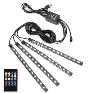 Car LED Strip Lights Christmas, 4Pcs 48 LED Interior Lights, Multicolor Music Car Strip Light Under Dash Lighting Kit with Sound Active Function and Remote Controller, DC 5V tokspring