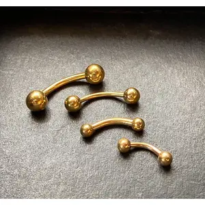 1pc Yellow Gold Plated Surgical Steel Ball Style Curved Barbell / Eyebrow Ring