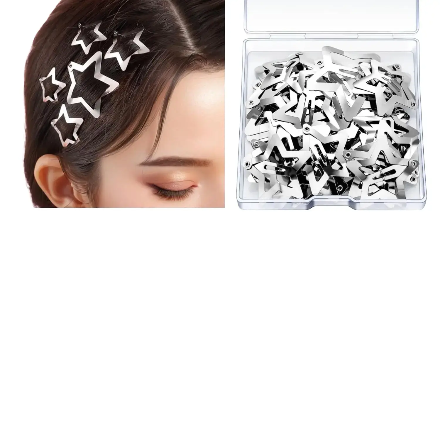 Hair Clips and Barrettes Set - 20 pcs 1.22" Y2K Hair Accessories, 10 pcs 1.61" Silver Clips for Girls Women, Rave Accessories, Non-Slip Metal Snap Hair Clips