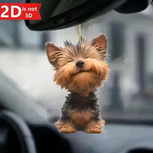 lovely 1PC 2D Yorkshire Terrier Car Mirror Pendant, Keychain Cool Pendant, Valentine's Day and New Year Decoration, Gift Accessories