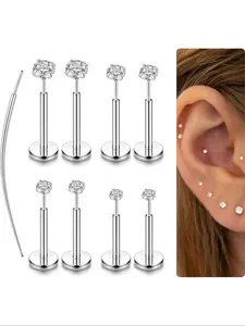 Rhinestone Decor Nose Studs, Stainless Steel Nose Rings, Body Jewelry for Women & Men, Hypoallergenic Piercing Jewelry