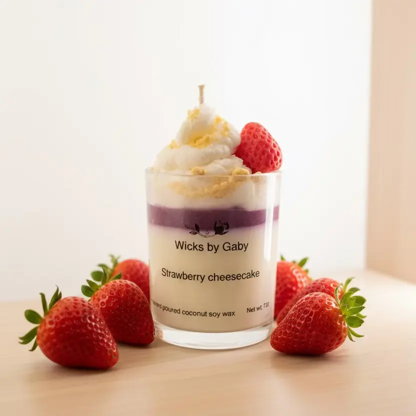 Hand-Poured Coconut Wax Strawberry Cheesecake Scented Candle, 7oz Home Decor Accent