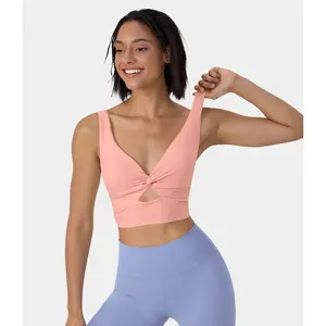 Halara Softlyzero Airy Low-Support Twisted Cut-Out Backless Cool-Touch Yoga Sports Bra for Barre, Ballet Dance, Yoga Bra