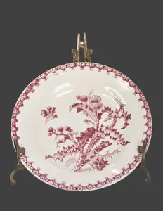 French Chardons Transferware Plate in Red, 8”