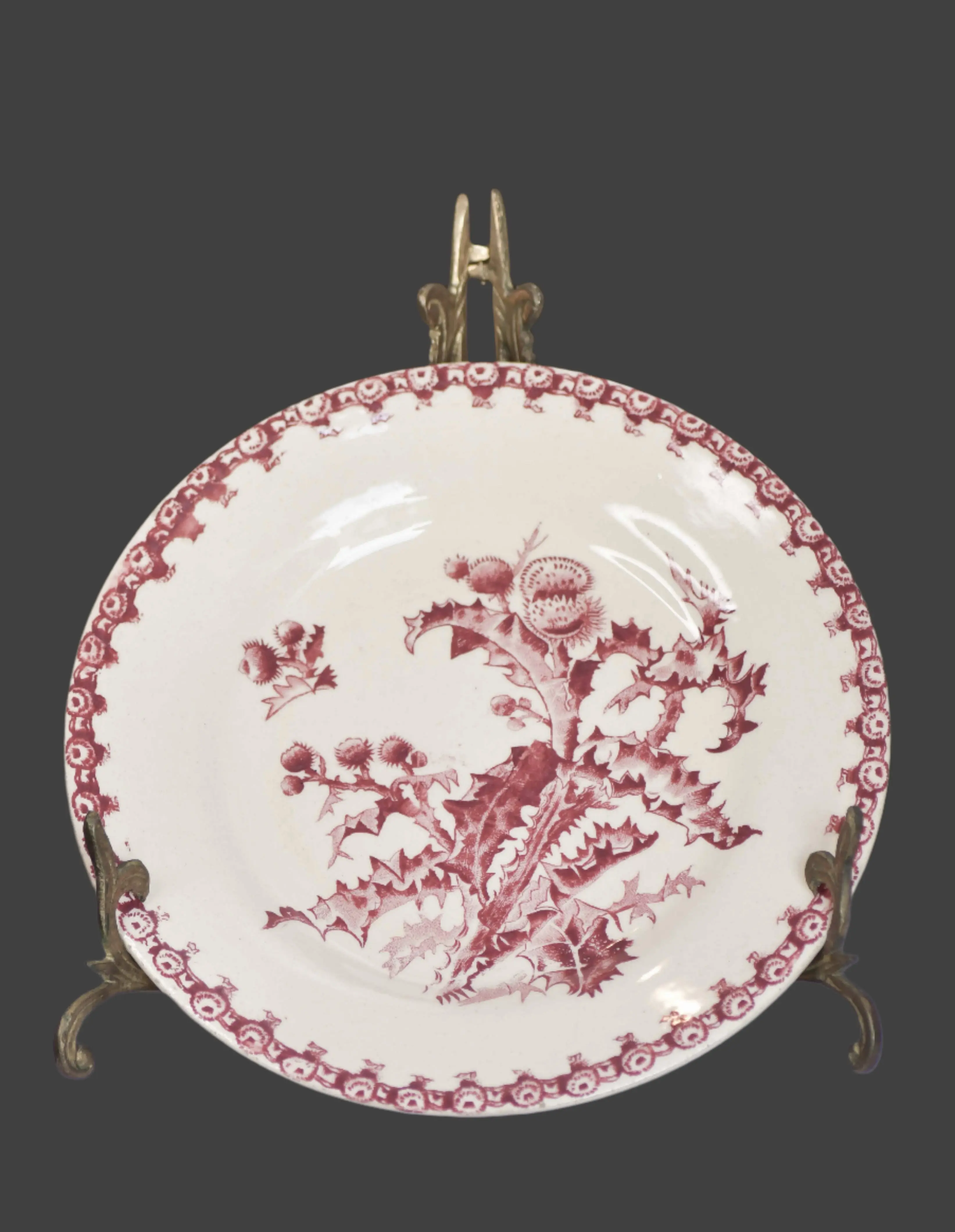 French Chardons Transferware Plate in Red, 8”
