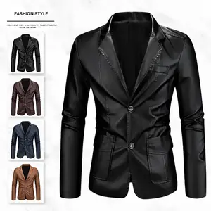 Men's Leather Suit Jacket Stylish Business Trendy Single Breasted with Multiple Pockets Slim Fit for Young Men Daily Commute Office Work Business Meetings Parties and Dates High Quality Versatile Jacket winter outfits men hoodie