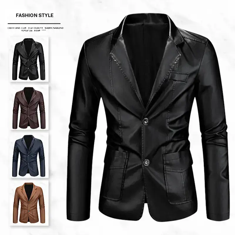 Men's Leather Suit Jacket Stylish Business Trendy Single Breasted with Multiple Pockets Slim Fit for Young Men Daily Commute Office Work Business Meetings Parties and Dates High Quality Versatile Jacket winter outfits men hoodie fathersdaygift summervibes