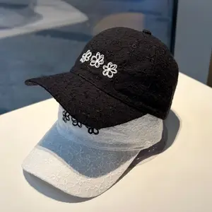 Internet Celebrity Lace Flower Embroidered Baseball Cap, Women Summer Versatile Face Slim Thin Breathable UV Protection Peaked Hat