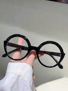 Elegant New Round Small Frame Fashion Flat Mirror Trendy Hip-Hop Simple Style High-End Glasses, Cute All Seasons Decorative Lenses