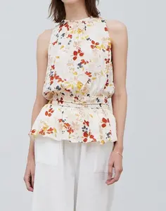 Floral Print Sleeveless Satin Top