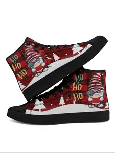 Women's Christmas Tree & Gingerbread Man Pattern High Top Canvas Sneakers, Casual Comfortable Lightweight Sports Shoes, Female All-match Round Toe Shoes for Daily Wear