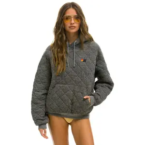 QUILTED RELAXED PULLOVER HOODIE - HEATHER GREY