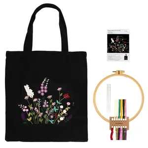 Embroidery Canvas Carry Bag Set, Embroidery Kit for Beginners, Cross Stitch Set with Canvas Bags, Embroidery Hoop, Yarn and Tool