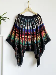 French Vintage Church Window Pattern Silk Feel Shawl, Sun Protection Windproof Soft Scarf Wrap, Versatile Atmosphere Dressing