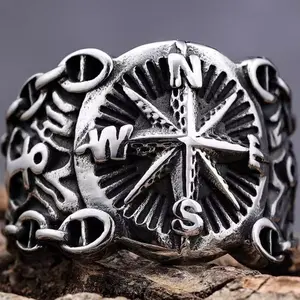 MEDIEVAL NAUTICAL COMPASS RING ️ Titanium Steel Anchor Design  Vintage Black Finish Wide Band Statement Jewelry  Perfect for Urban Streetwear & Large Size Men’s Fashion!  #MensAccessories #VintageStyle