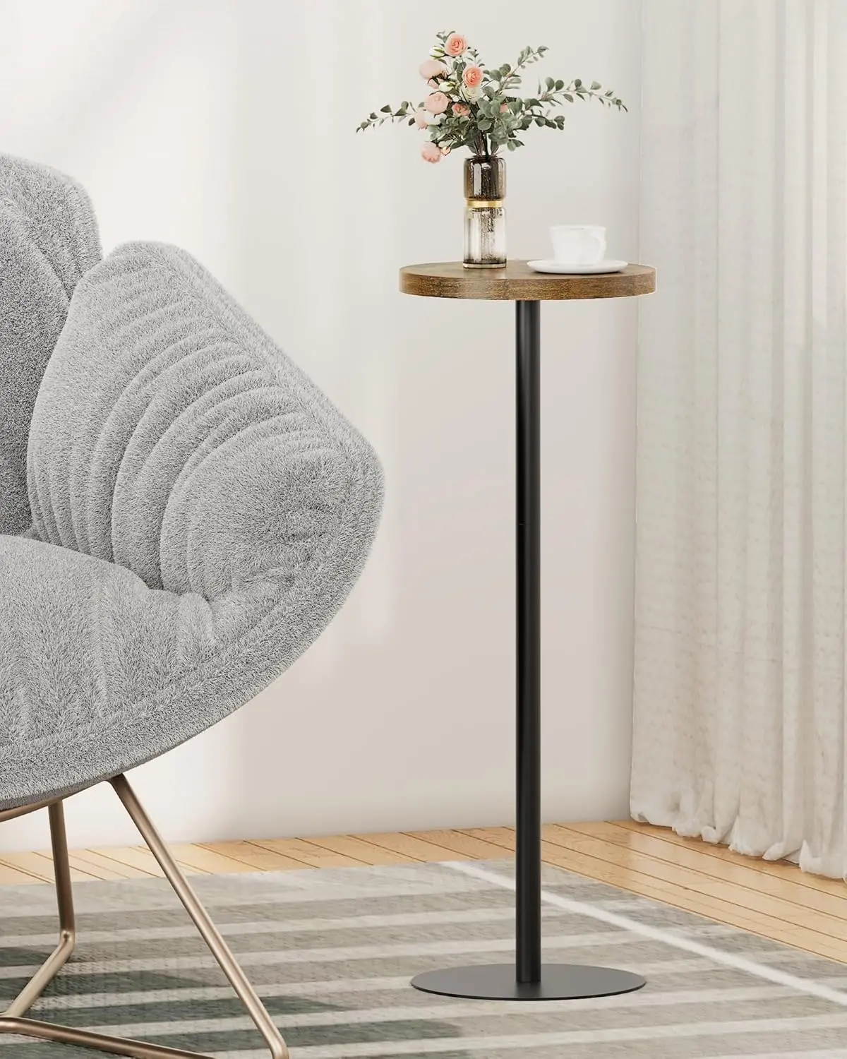 Tall Round Side Table, Small End Table, Beside Table, Drink Table, Pedestal Side Table, livingroom, Brown TB01BB065