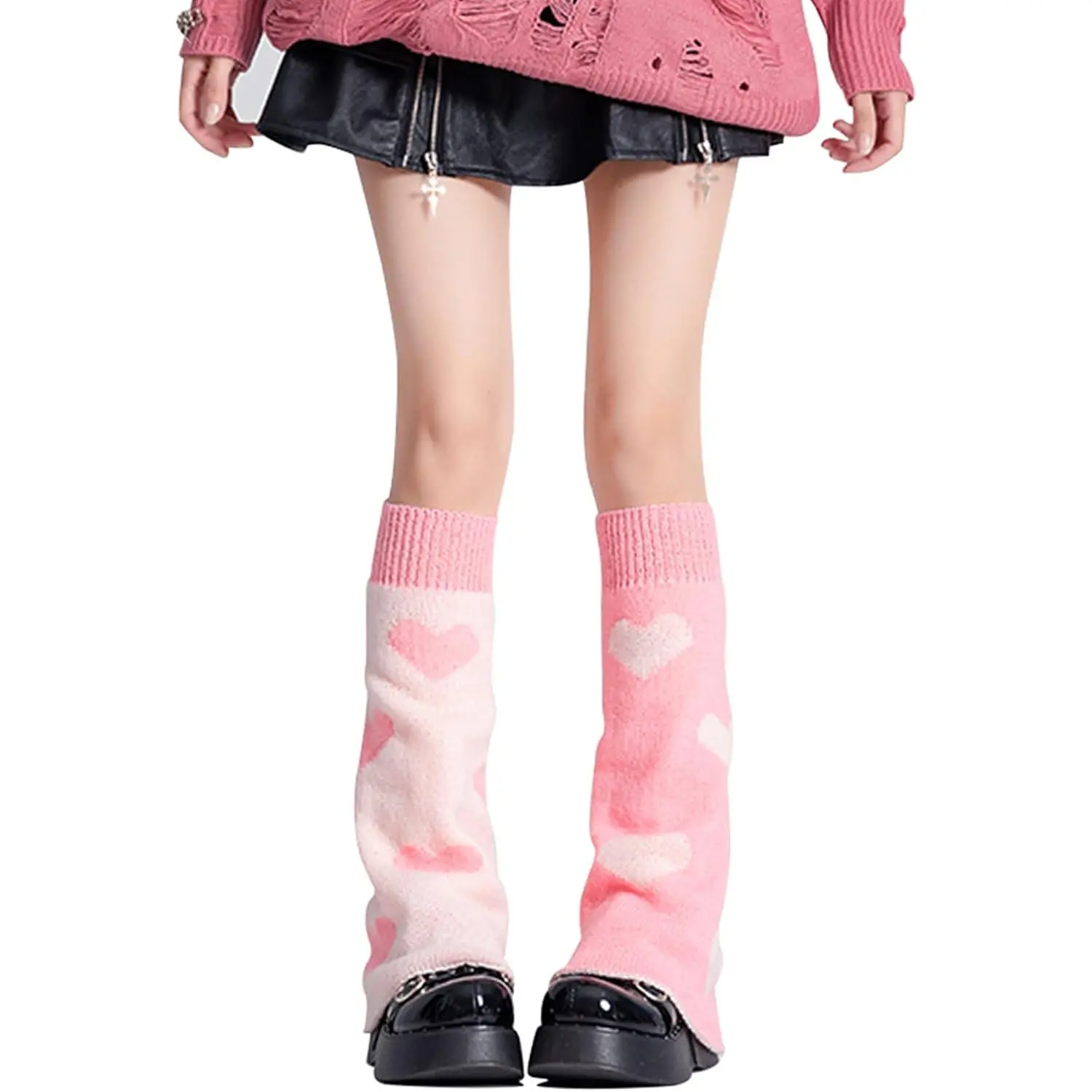 Women's Cute Loose Knitted Leg Warmer Socks - Kawaii Style, Flared Leg Sleeves, Goth Crochet, Baggy Cuff, Ankle-to-Heel Design for Girl, Gym & Uniform Use, Durable, Lady