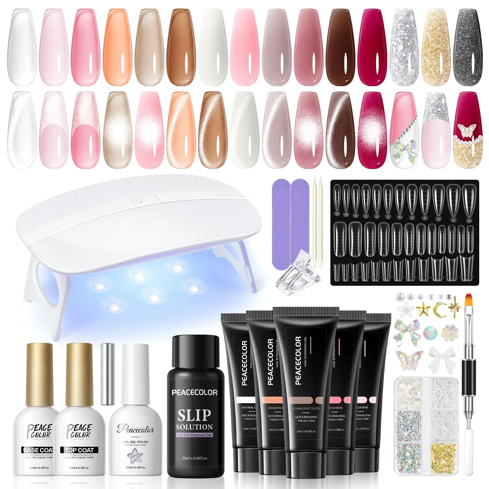 Peacecolor Poly Extension Gel Nail Kit With UV Nail Lamp Base and Top Coat Slip Solution Manicure Tools Nail Art Kit