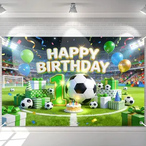 Soccer Happy 10th Birthday Backdrop Banner Soccer 10th Birthday Decorations for Boys  Theme 10  Birthday Party Photo Background (6x3.6ft)