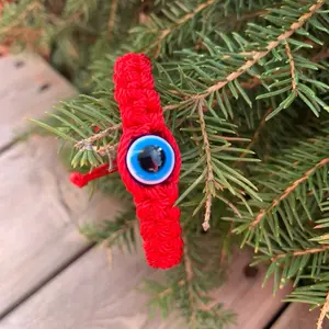Thick Red Evil Eye Bracelet - Unisex Black Design with Adjustable Closure, 7 Inch Length, Casual Accessory for Men and Women