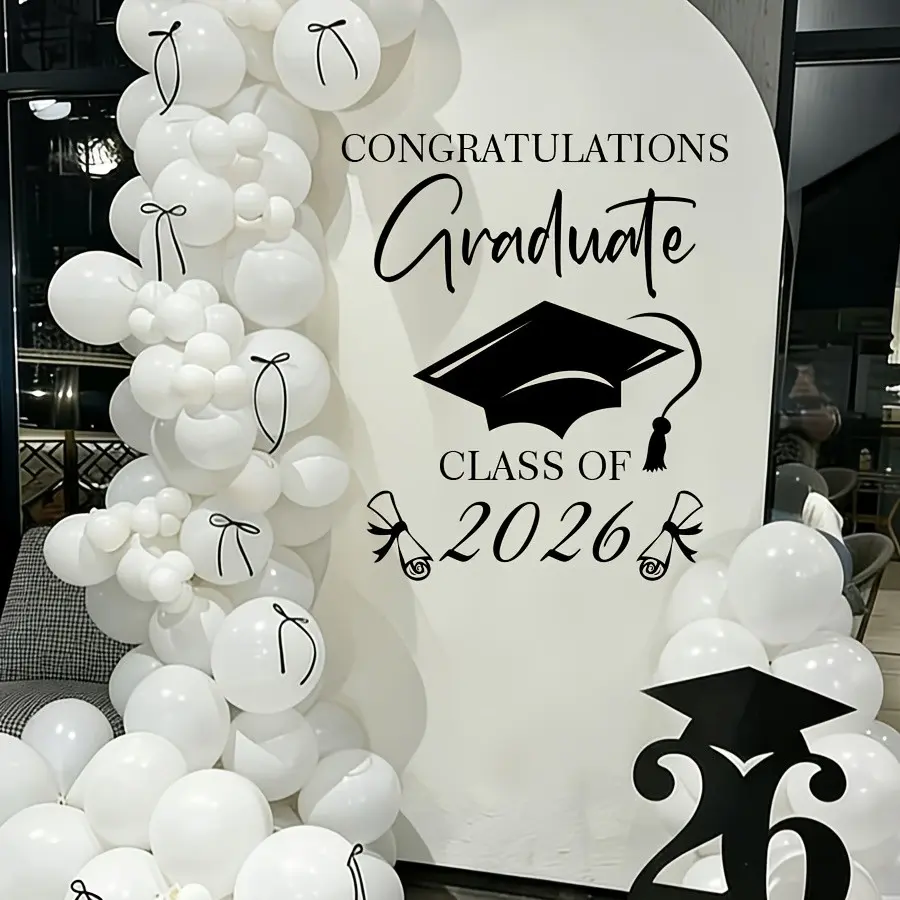 Graduation Season English Decorative Wall Stickers, Removable PVC Self-Adhesive, Suitable for Hotel, Office, Bedroom, Living Room, Kitchen, Classroom, School, Congratulations