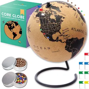 Mini Cork Globe 7.5" Tall | World Travel Map with Metallic & Colored Push Pins |  World Map Pin Board for  or Office |   for Travelers, Couples & Families Push Pins Map