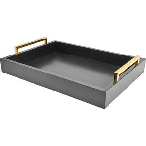 16'' x 12'' Serving Trays with Handles, Grey Decorative Serving Tray, Gray Ottoman Trays for Decorative Trays Living Room, Bathroom and Outdoors Decorative Trays,Grey