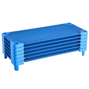 【FathersDayGift】VEVOR Stackable Kiddie Cot, Pack of 6,  Portable Toddler Nap Cots, Standard Size 52" L x 23" W Daycare Cots for Kids, Preschool Classroom Daycare Beds for Sleeping, Resting, Naptime, Blue