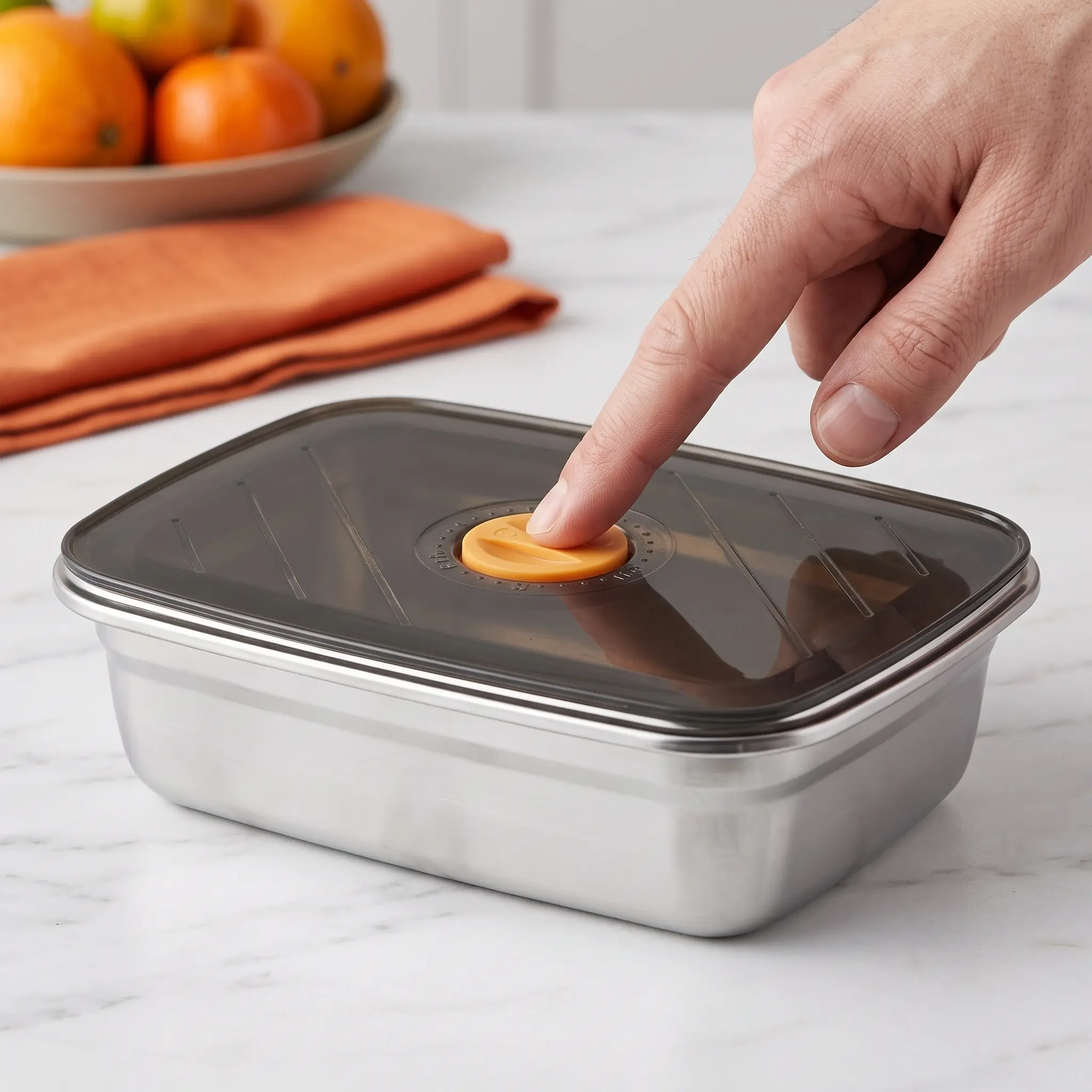 Stainless Steel Food Storage Container with Date Seal Lid , 800ml / 1200ml Optional Leakproof Lunch Box for Fridge Meal Prep