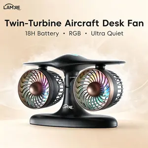 Dual Turbo Jet Desk Fan, 8000mAh Rechargeable Portable Fan with RGB Lights, Ultra Quiet Strong Airflow Cooling Fan, 18H Battery Operated Personal Fan, Adjustable Air Circulator for Bedroom Office Gaming Desk Dorm Room Home, Black