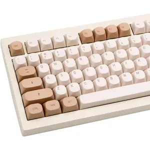 119  Retro Minimalist Brown and Grey Keycaps, Custom MA Profile PBT Dye Sub Keycaps for ANSI Layout Cherry Mx Mechanical Keyboard (Only Keycap)