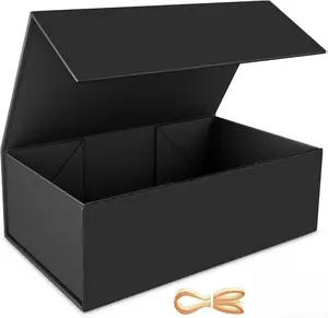 Black Gift Box 9.5x6x3" Magnetic Closure Collapsible Present Packaging for Groomsmen Proposal Wedding Christmas Birthday Gifts with Lids Easy Assembly & Storage