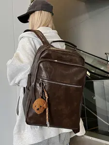 Simple Travel Backpack Large Capacity Soft Leather Durable Bag Unisex Computer Bag Waterproof Student Bookbag