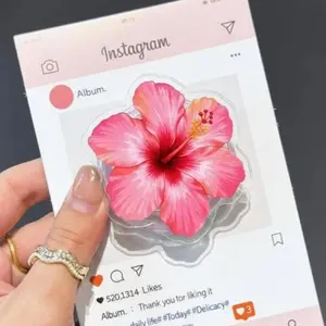 Kawaii Pink Hibiscus MagSafe Phone Grip: Cute Flower Magnetic GripTok, Fun Phone Holder for Flower Lovers, Adorable Phone Accessory