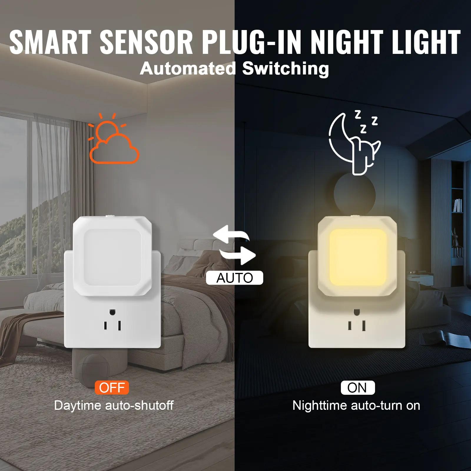 【6Pack Plug into Wall Night Lights】Dusk to Dawn, Nightlight Auto-On/Off, LED Night Light Lamp with Sensor for Bedroom Bathroom Hallway Kitchen Stairs, Office Lighting, Energy-Saving Under Cabinet Light