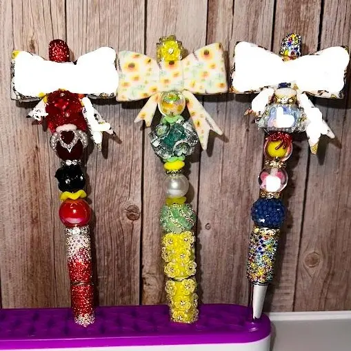 Multicolor rhinestone Beadable pen with design bow