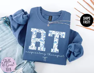 Respiratory Therapist T-Shirt, Sweatshirt & Hoodie - Blue Toile RT Crewneck, Respiratory Therapy Gift, RT Grad Present