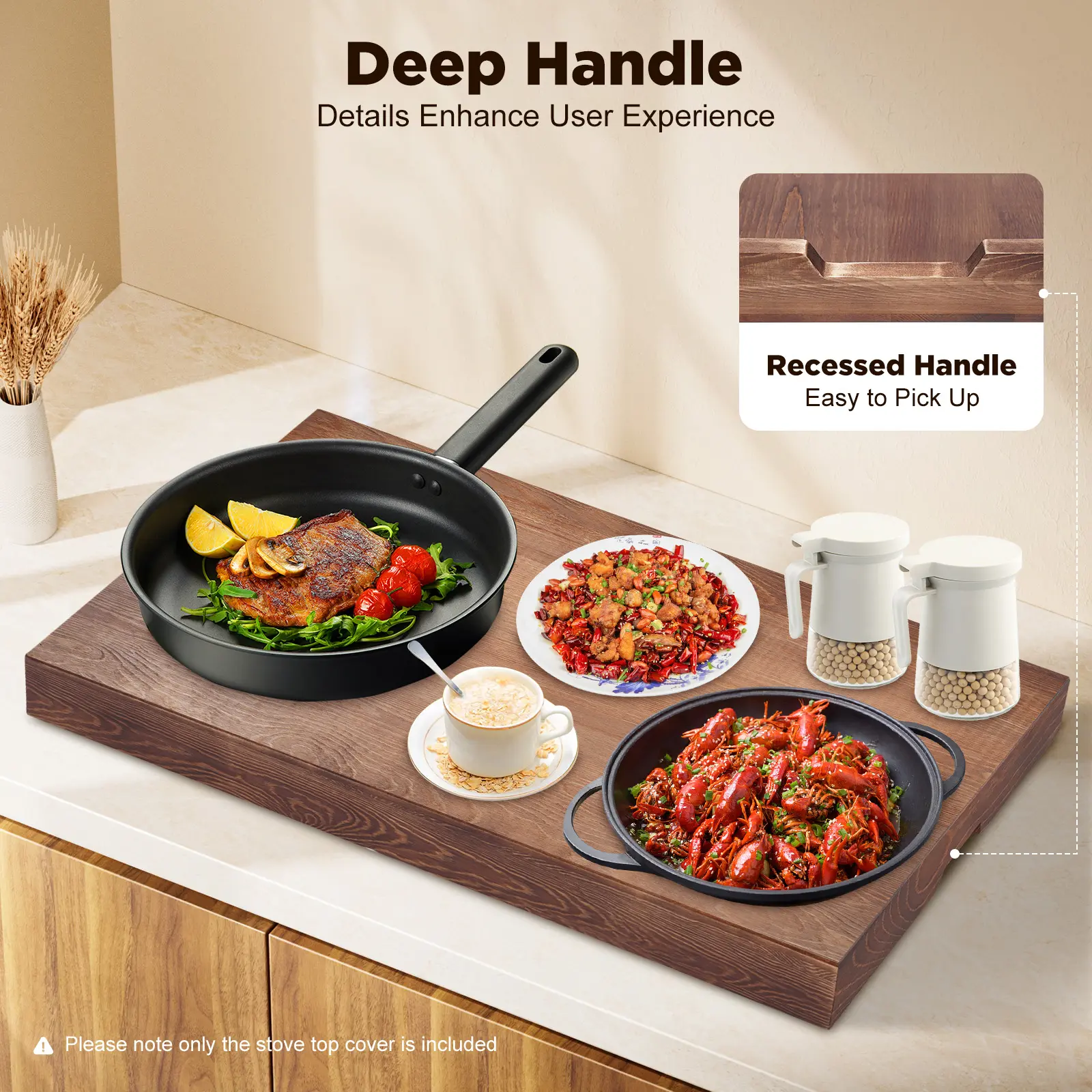 1*Pine Wood Walnut Color Gas Stove Top Cover with Stand Rack, 29.5x22x2.5in, 8mm Thick, 22-33Lbs Load Capacity, Eco-Friendly No-Installation Everyday Storage Camping Kitchenware for Home